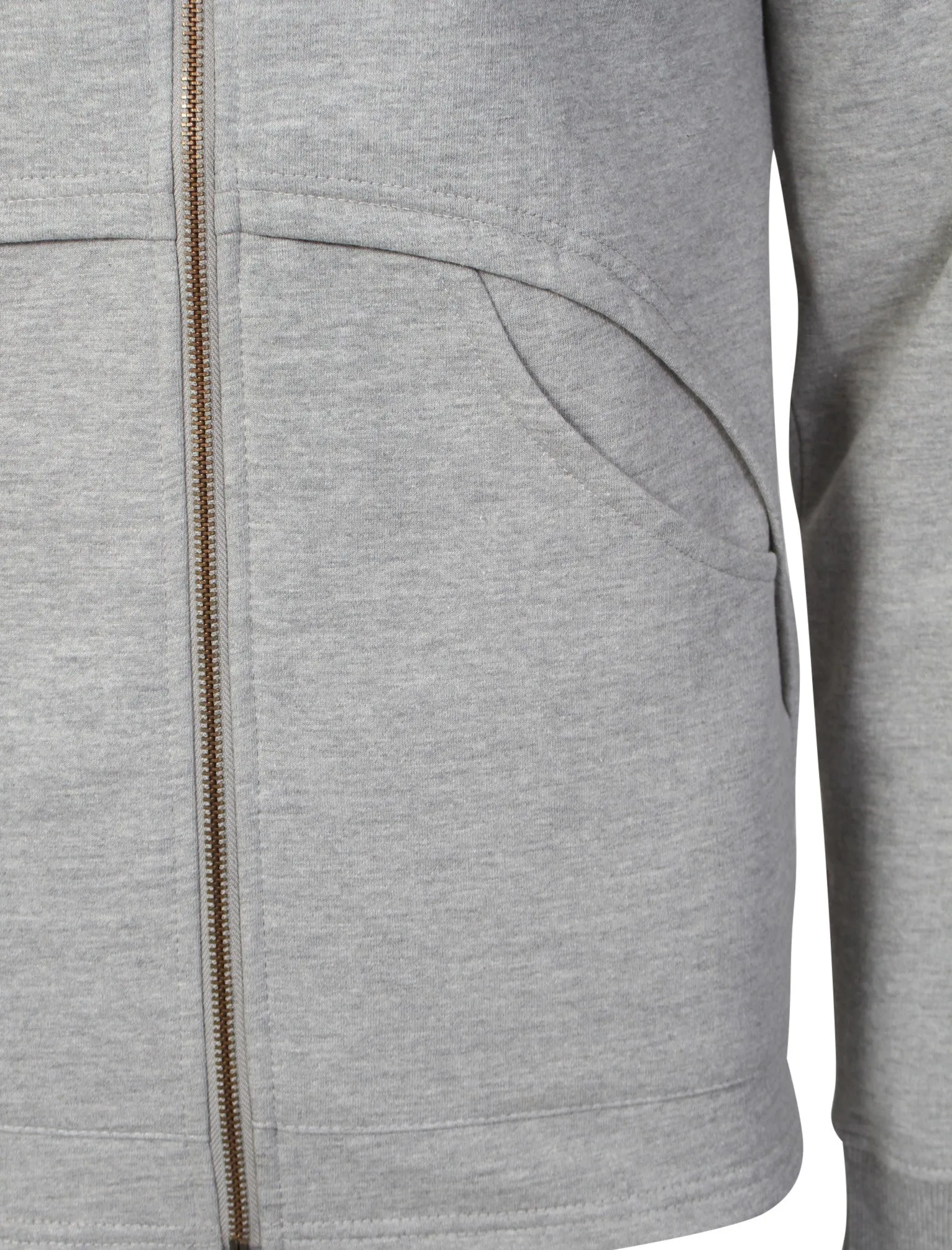 Mens Marc Curve Pocket Hoodie with Brass Zipper in Light Grey