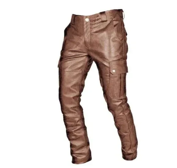 Men's Pants Punk Retro Slim Casual Long Pants Faux Leather Fashion