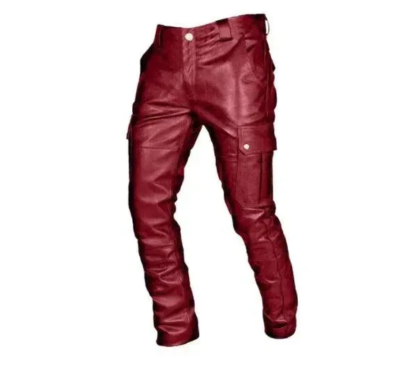 Men's Pants Punk Retro Slim Casual Long Pants Faux Leather Fashion
