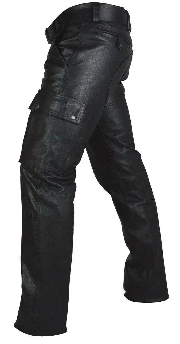 Men's Pants Punk Retro Slim Casual Long Pants Faux Leather Fashion
