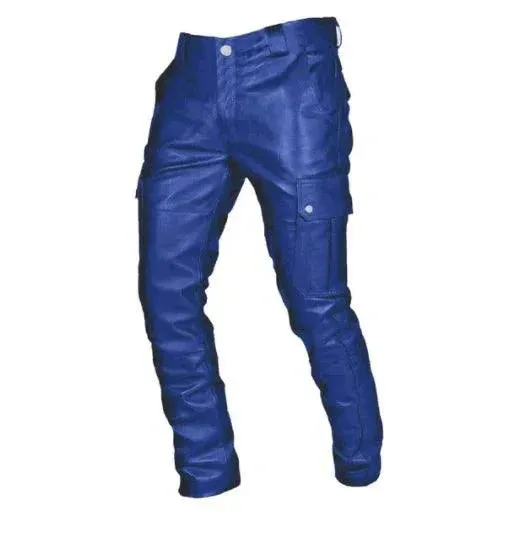 Men's Pants Punk Retro Slim Casual Long Pants Faux Leather Fashion