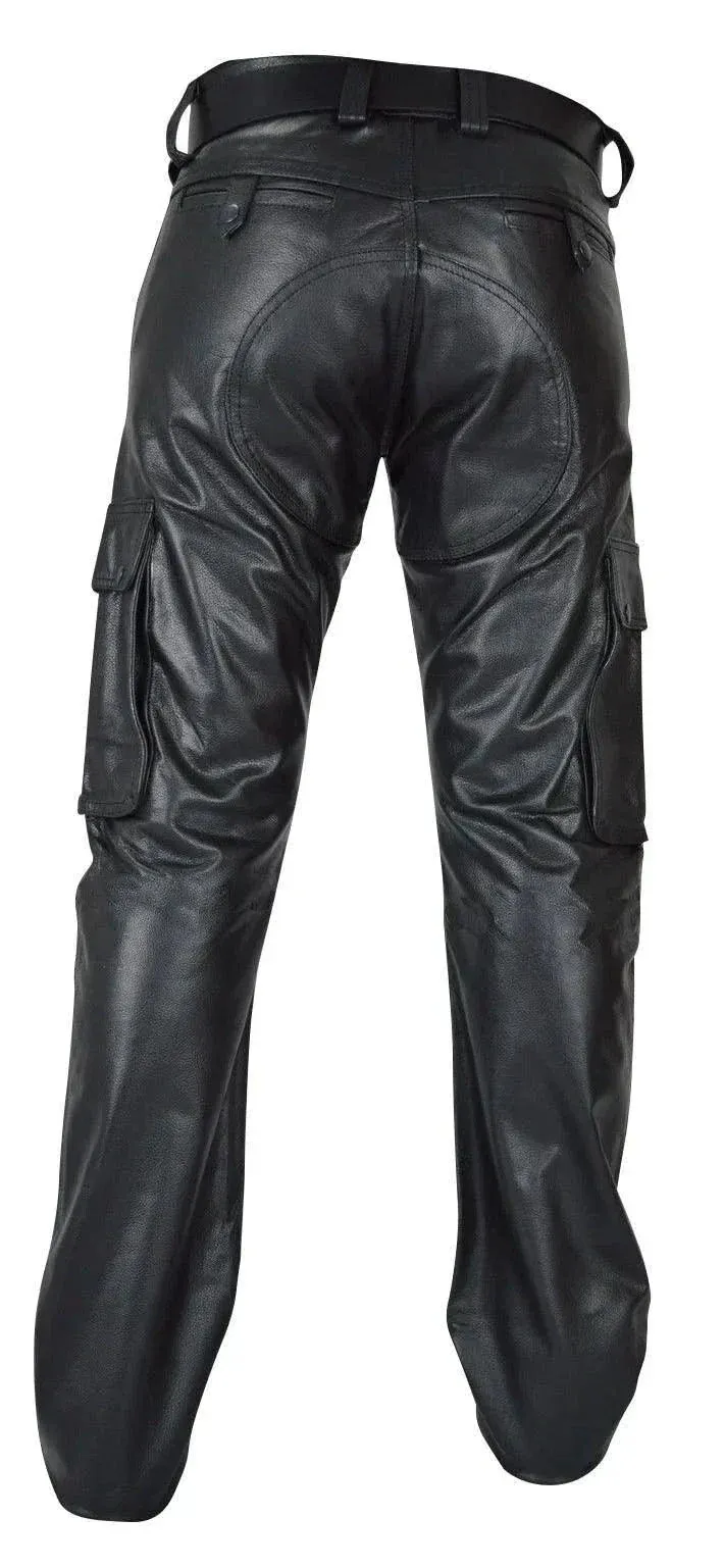 Men's Pants Punk Retro Slim Casual Long Pants Faux Leather Fashion