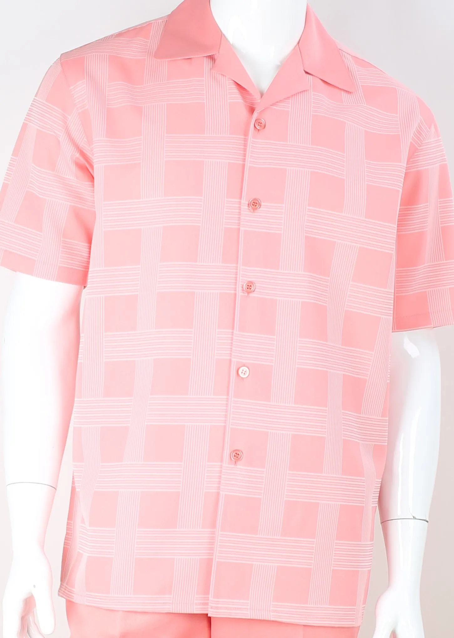 Mens Pink Salmon Subtle Plaid 2 Piece Walking Suit Leisure Suit Royal Diamond T2071