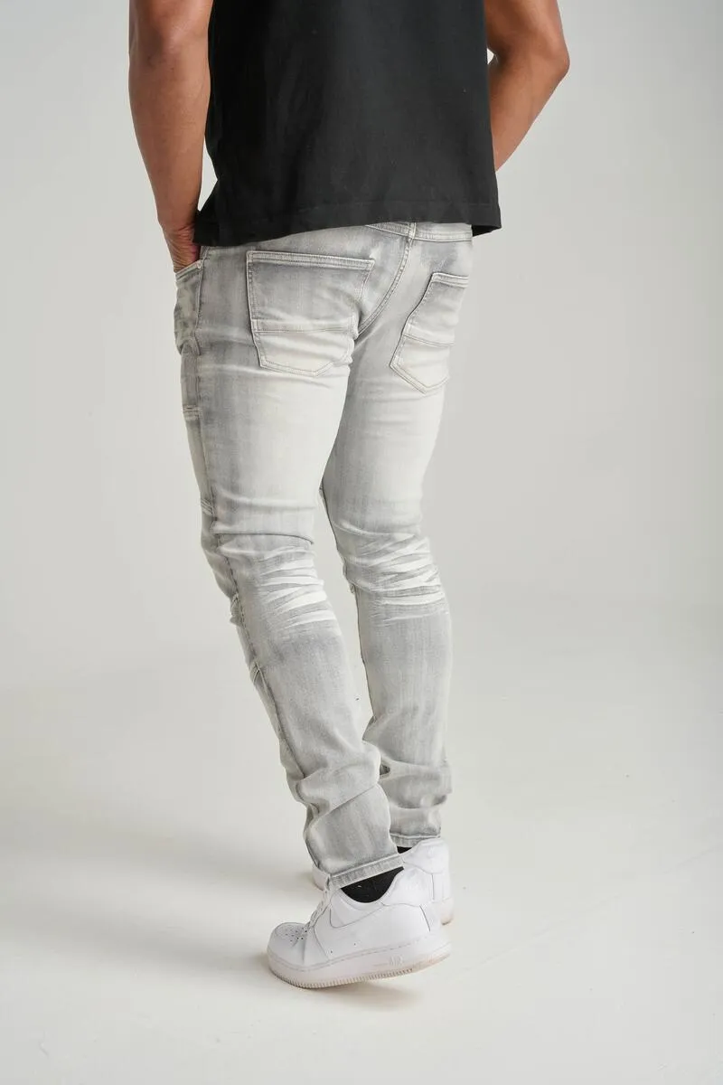 Men's Spark Paneled Cut & Sew Jeans Grey