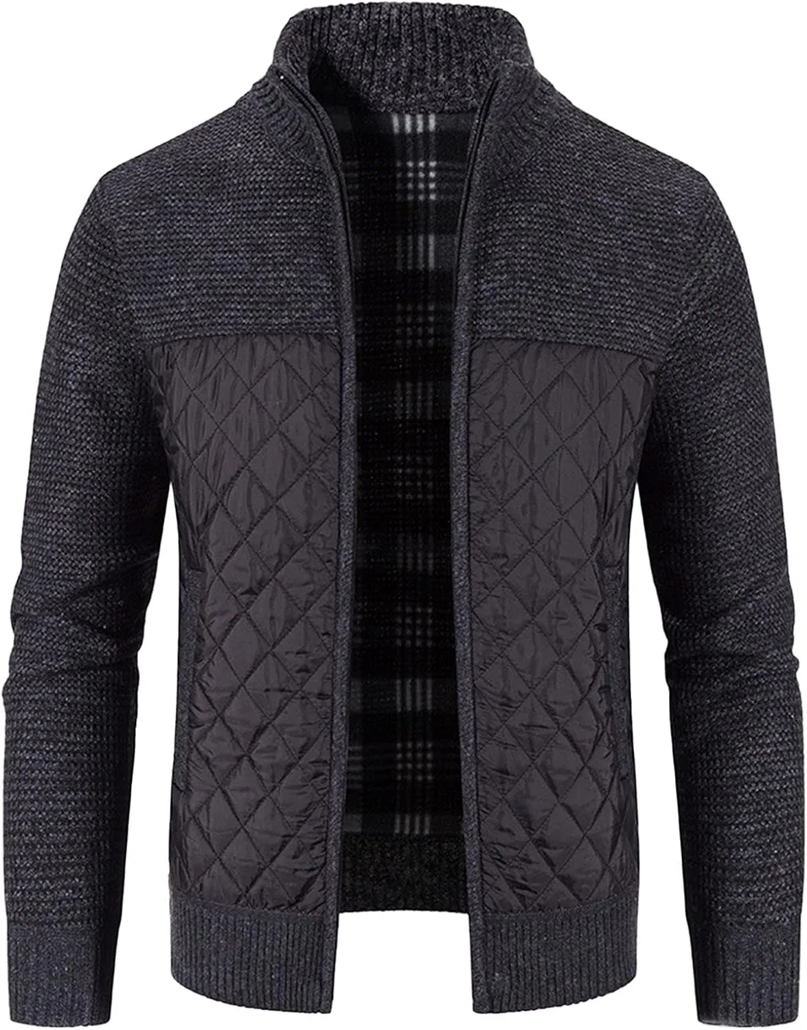 Men's Winter Casual Cardigan Cotton-padded Jacket Stand Collar Knitted Splice Sweater Coat for Coats Men