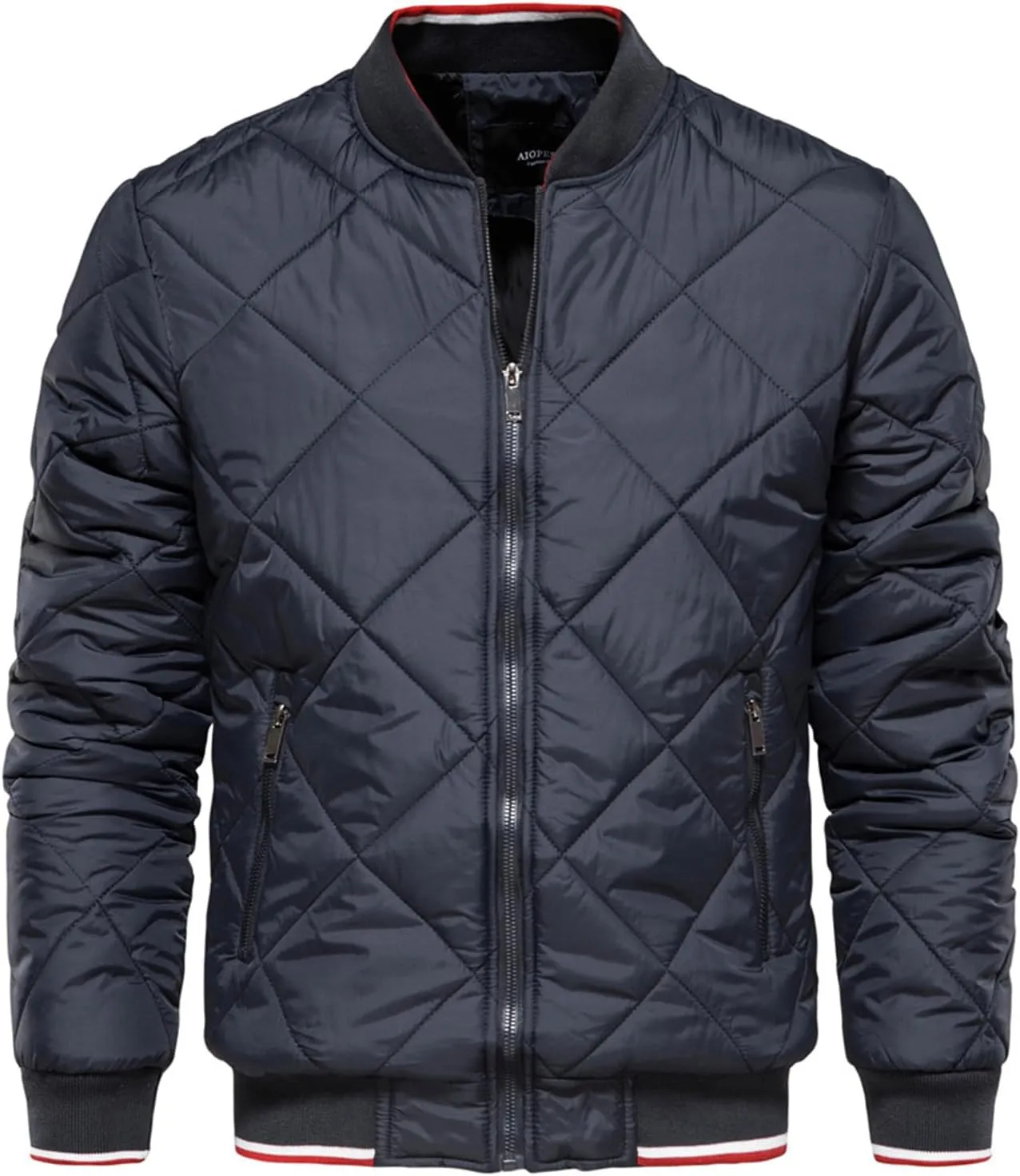 Mens Winter Coats Fashion Casual Solid Zipper Stand Collar Windbreaker Down Cotton Padded Jacket with Pockets