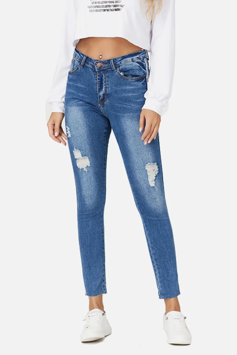 Mid Rise Stripe Detail Skinny Jeans
