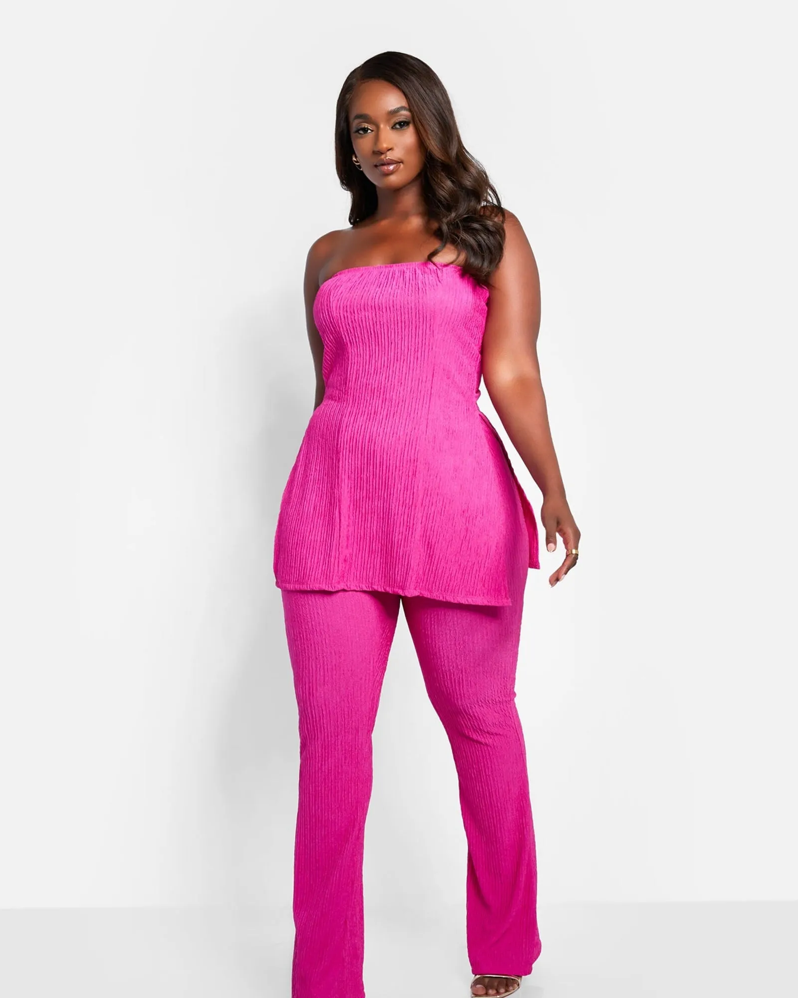 Mika Textured Strapless Split Side Top | Fuchsia