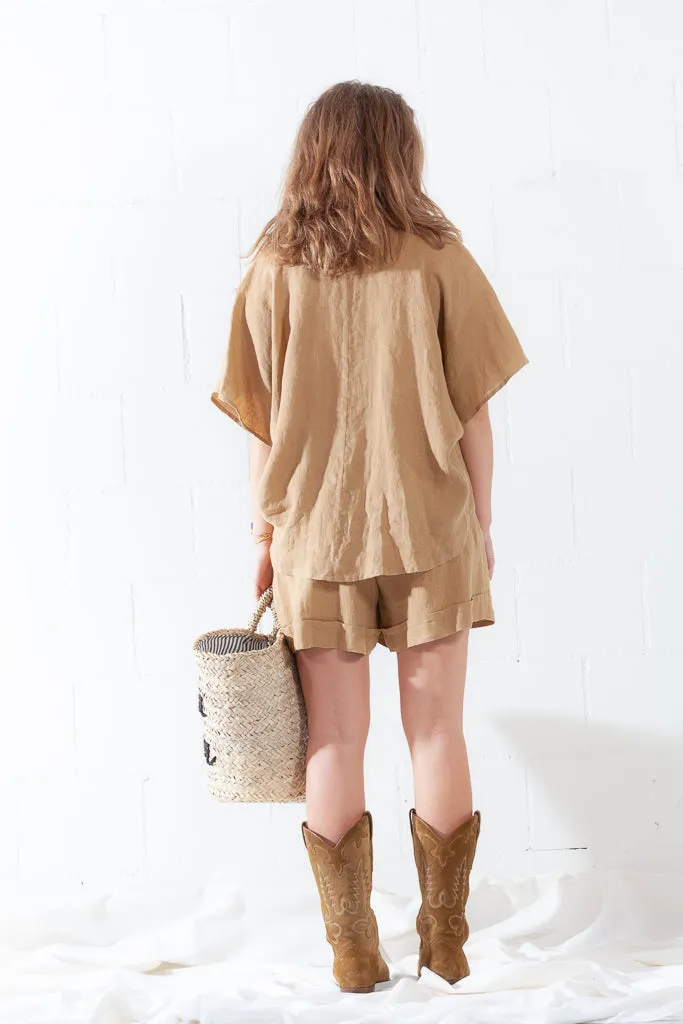 Momonì Womens Elafonissi Shirt Sand Brown Color ByAdushka