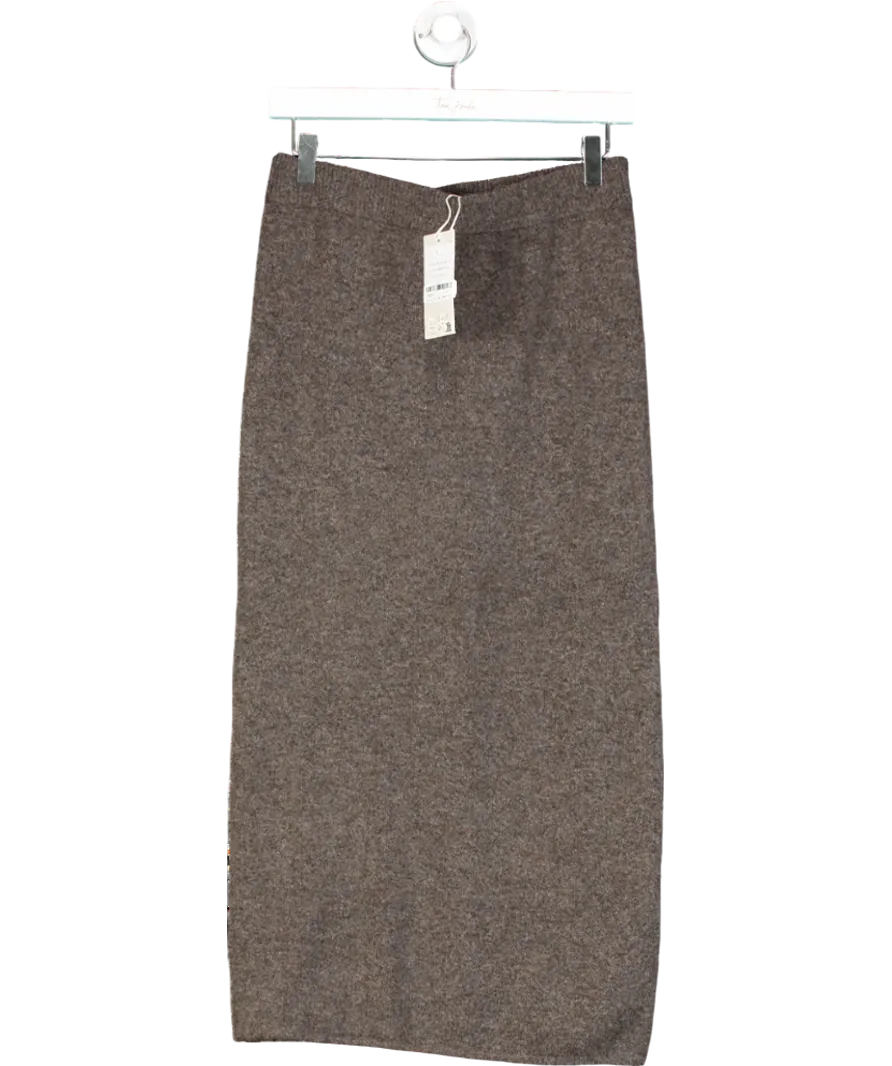 NA-KD Brown Knitted Mid Waist Midi Skirt UK XS