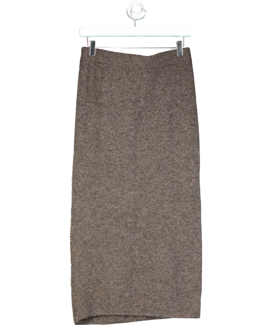 NA-KD Brown Knitted Mid Waist Midi Skirt UK XS