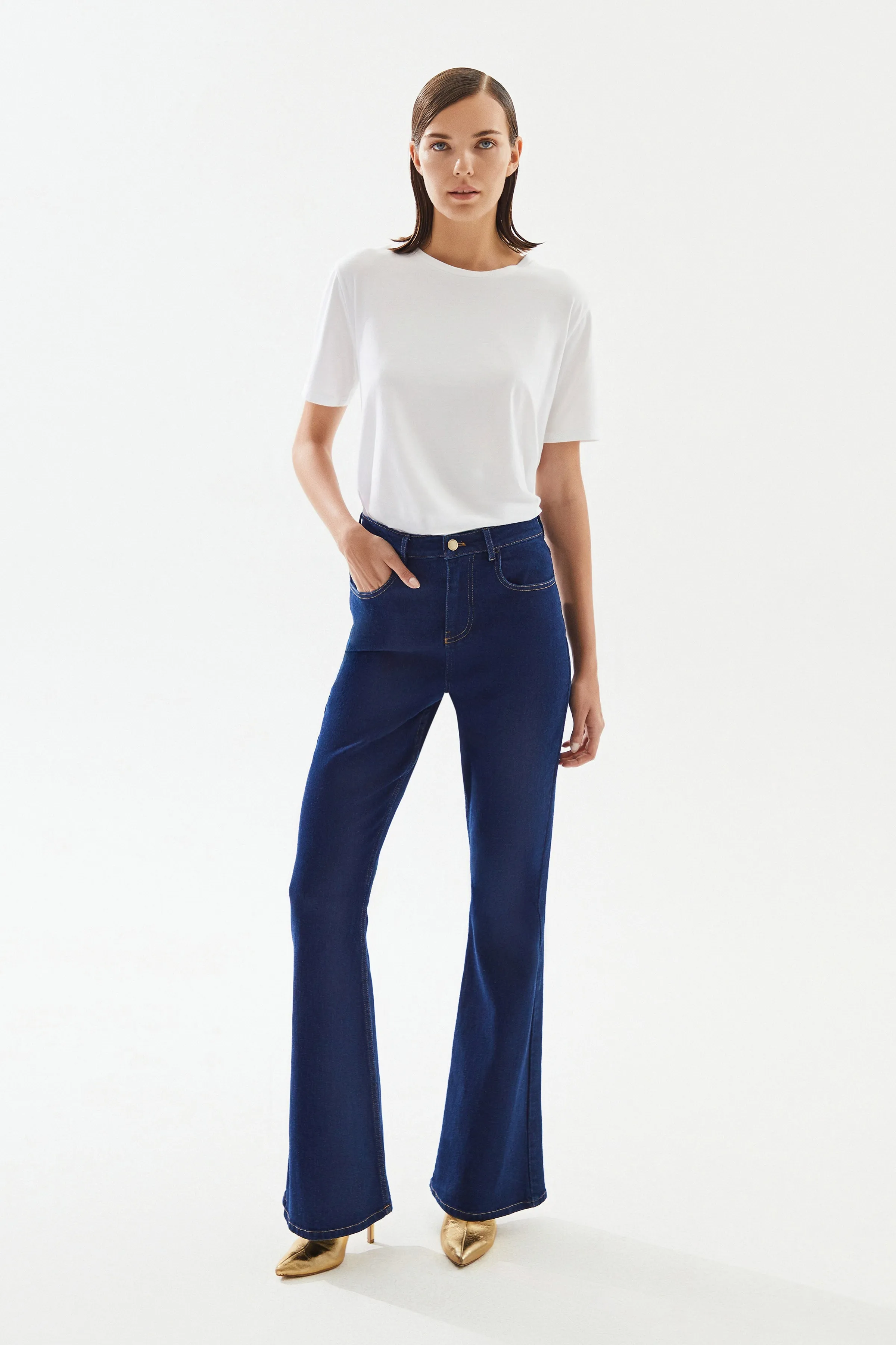 Navy High Rise Flare Pants