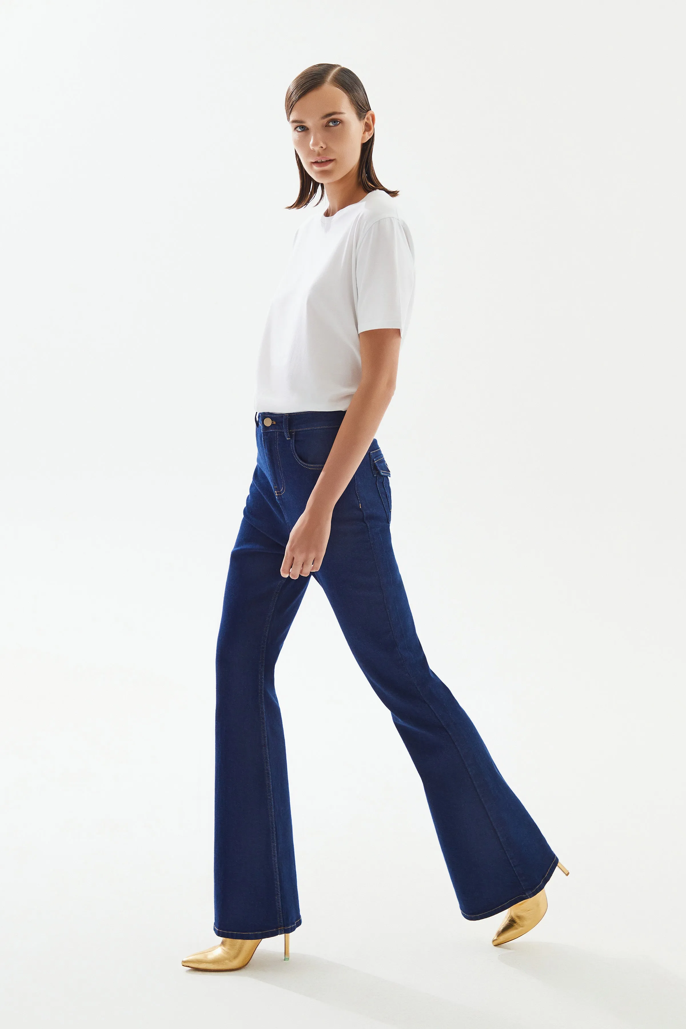 Navy High Rise Flare Pants