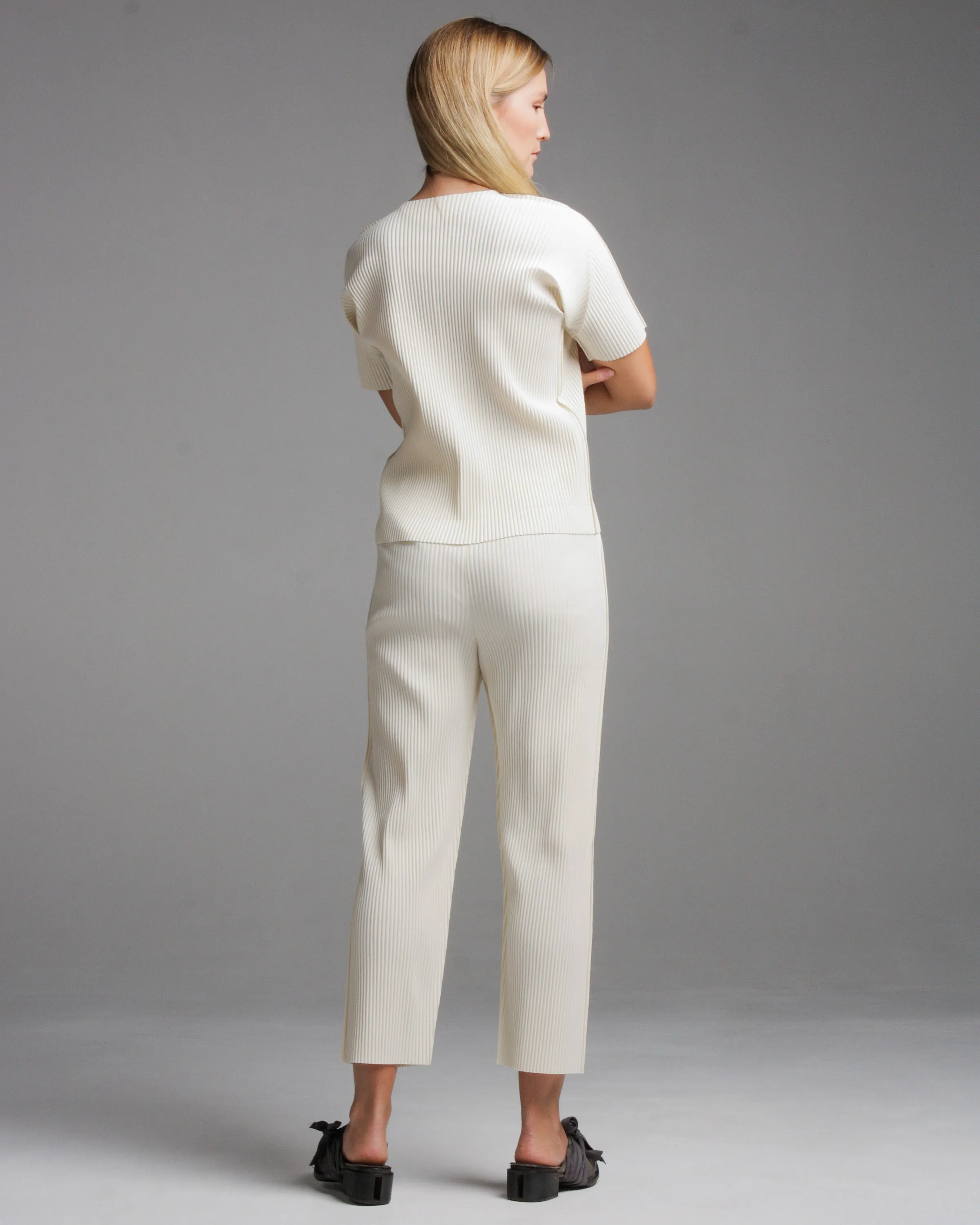 Off White Soft Pleated Straight Trouser