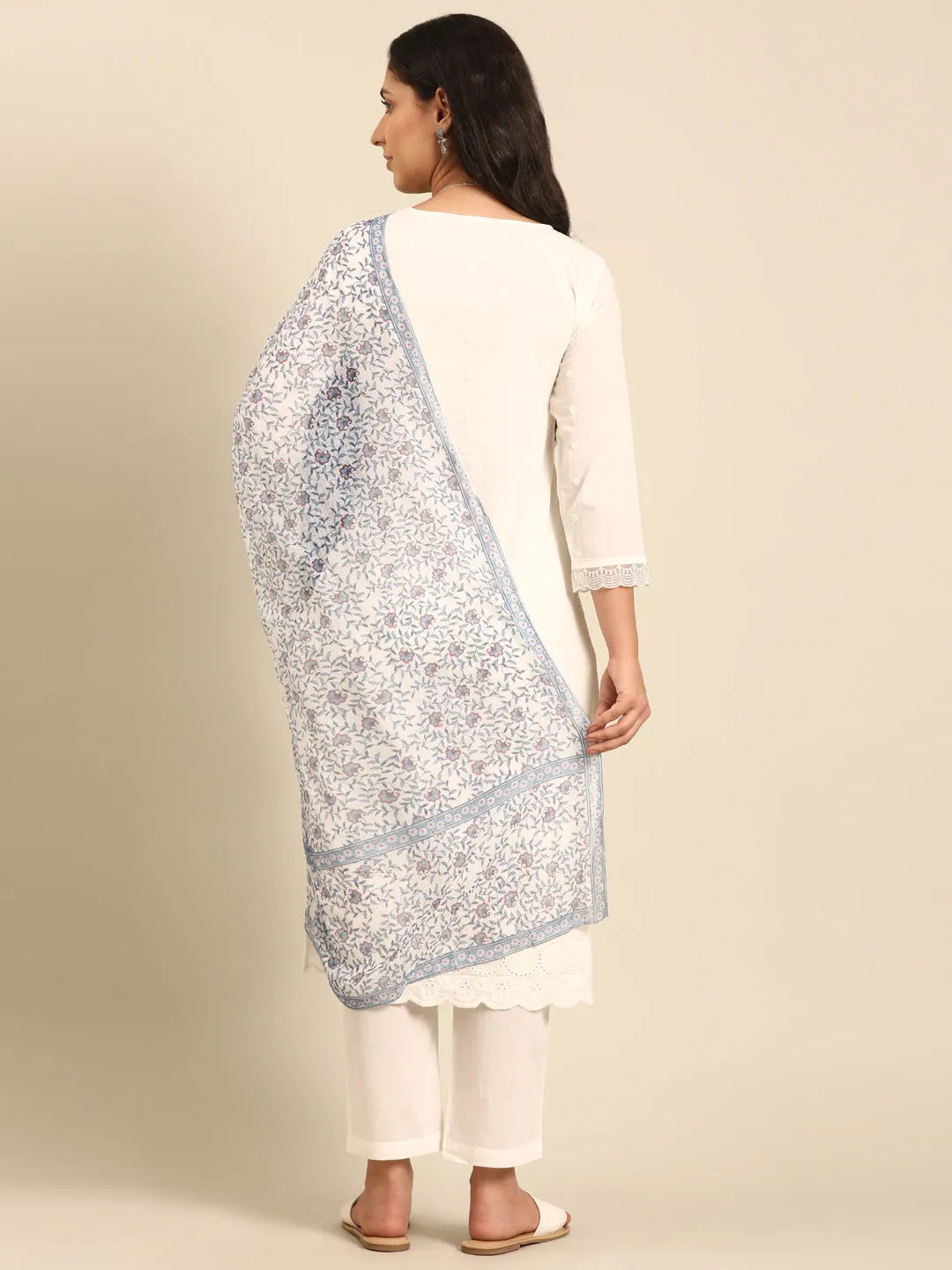 Offwhite Solid Schifilli Kurta Set