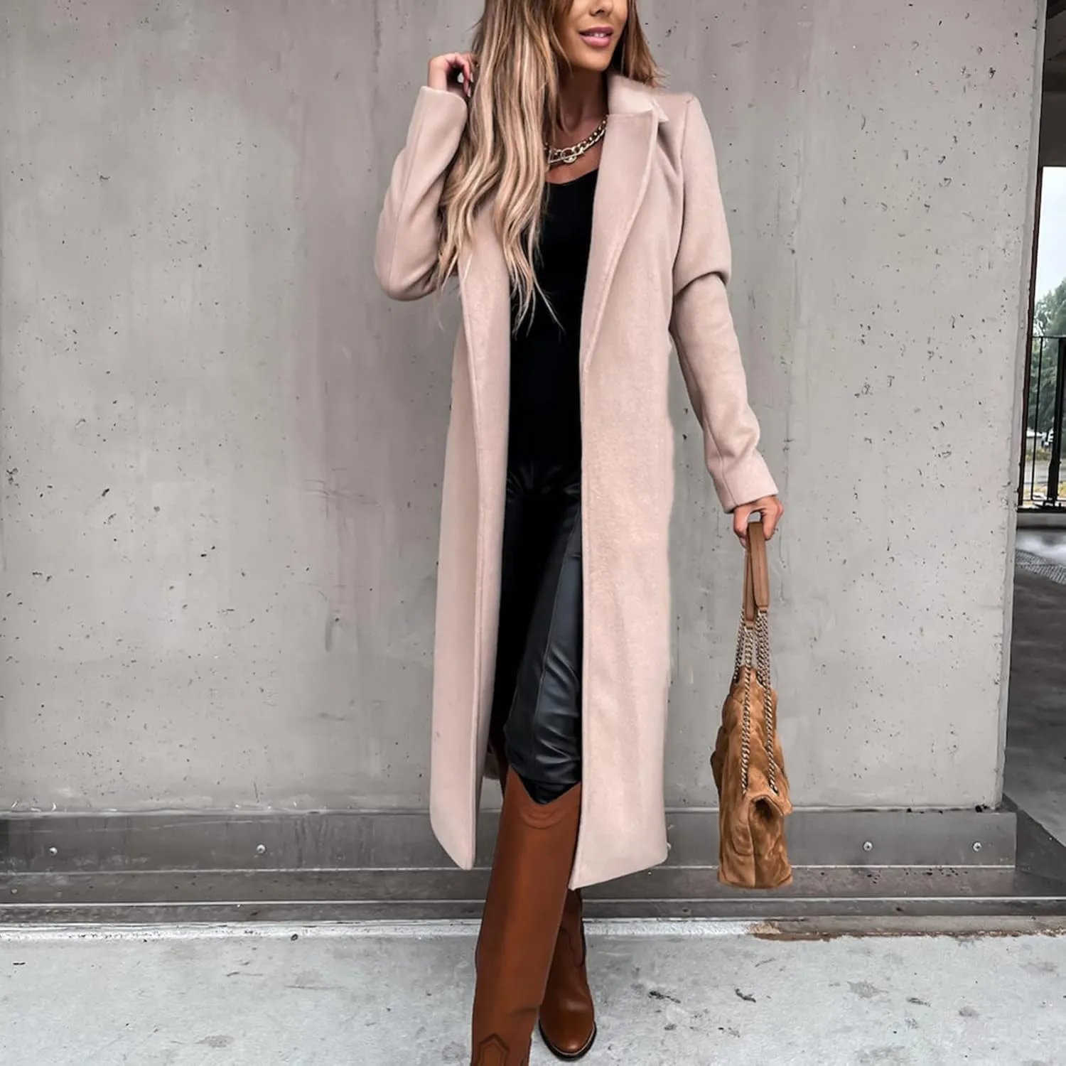 Outer Wears Women's Faux Wool Coat Blouse Thin Coats Trench Long Jacket Ladies Slim Long Belt Elegant Overcoat