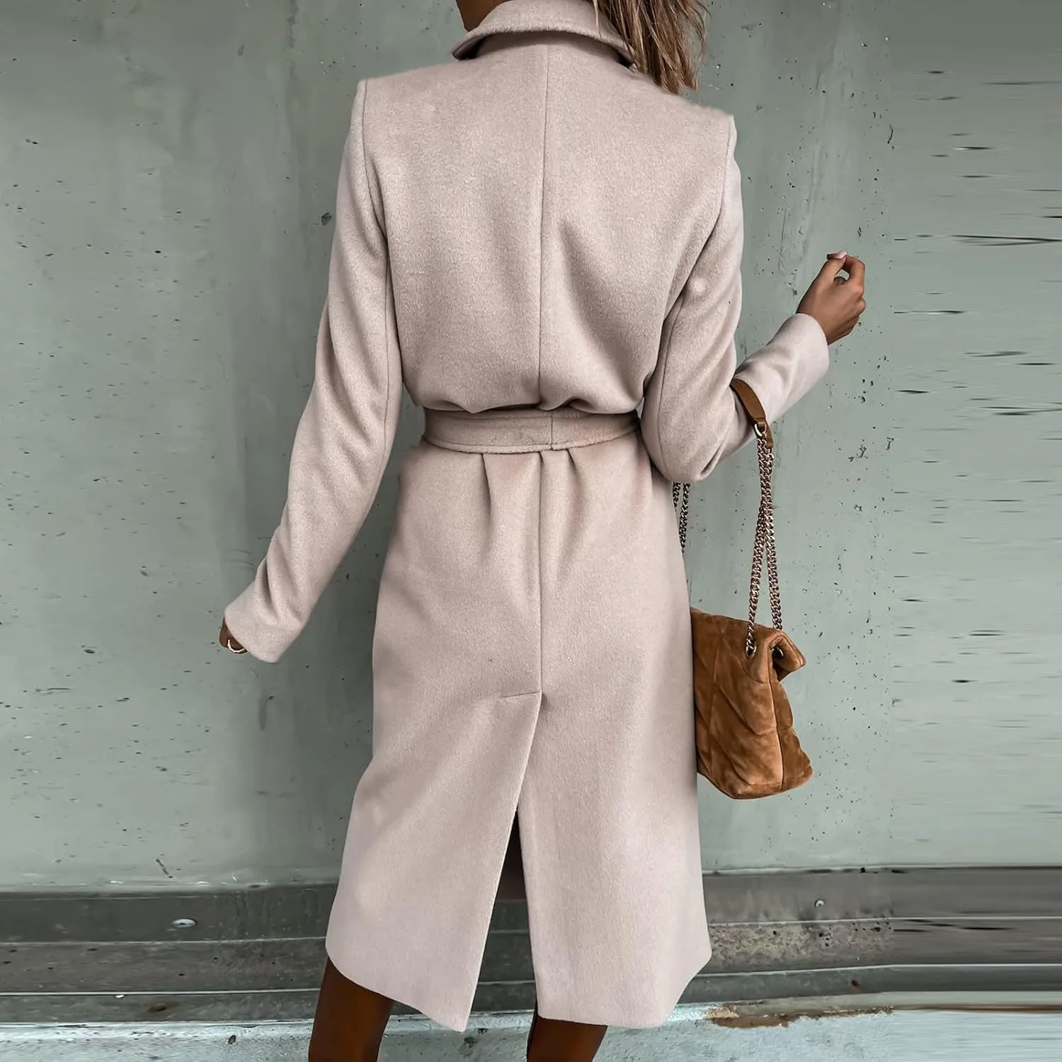 Outer Wears Women's Faux Wool Coat Blouse Thin Coats Trench Long Jacket Ladies Slim Long Belt Elegant Overcoat