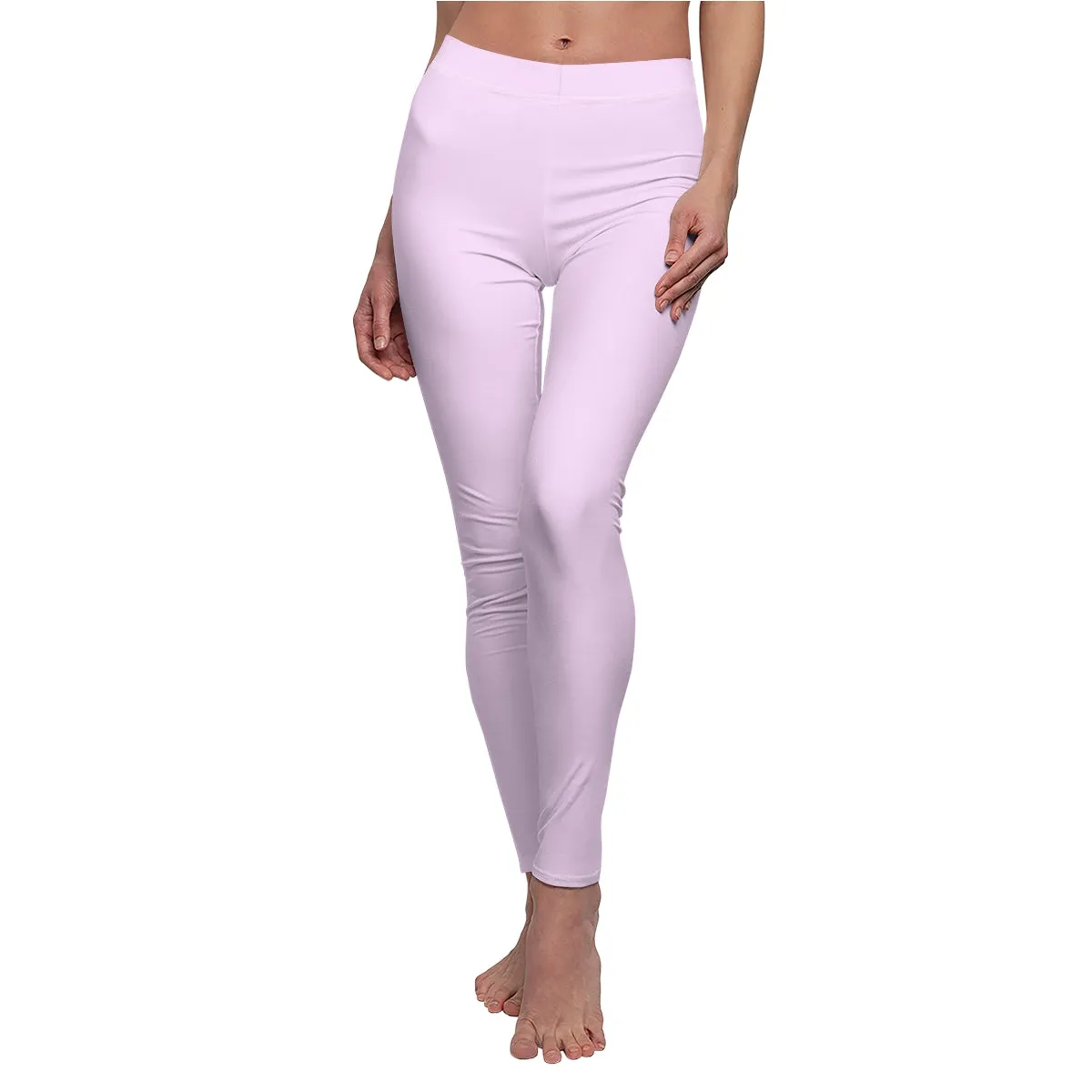 Pastel Pink Women's Casual Leggings, Solid Color Pink Polyester Brushed Suede Soft Tights, Made in USA, Size: XS-2XL