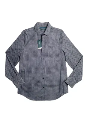 Perry Ellis Mens Micro Chain Pattern Button Down Shirt Dark Denim Blue Medium