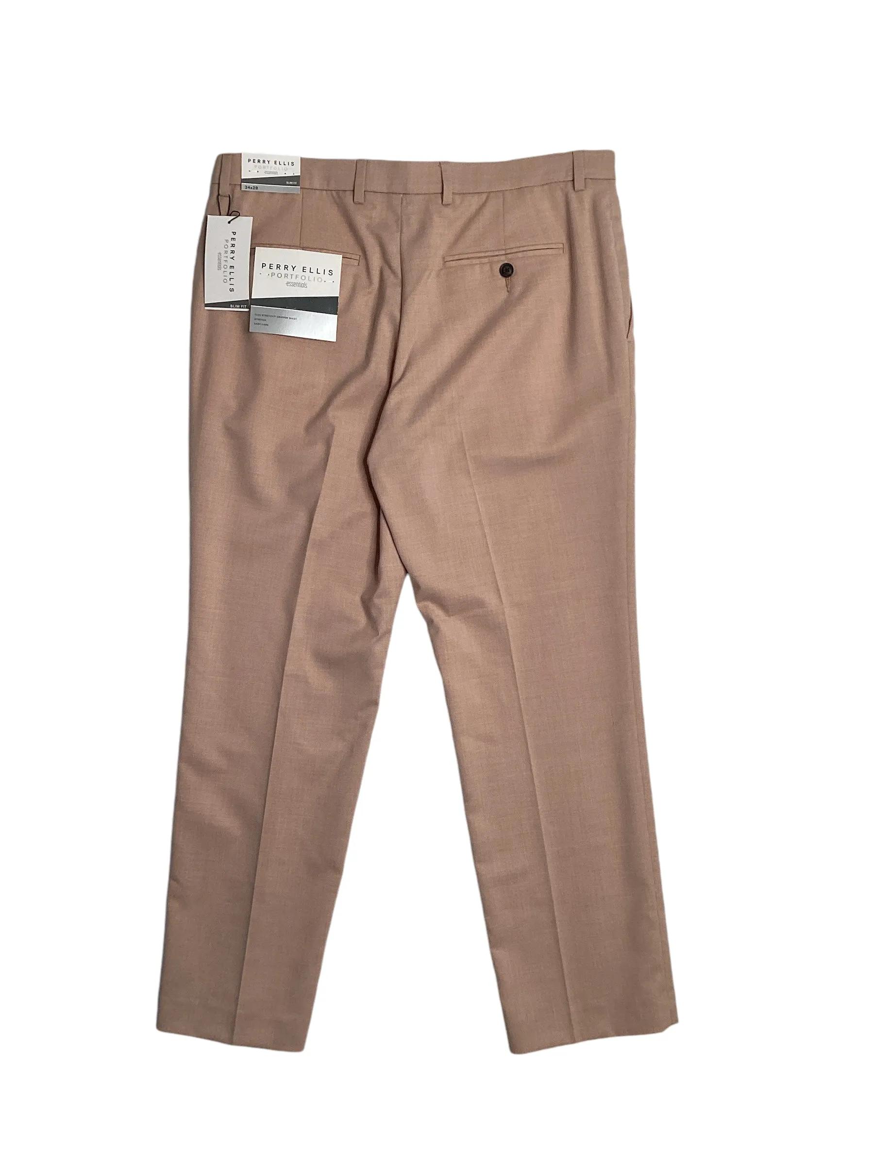 Perry Ellis Portfolio Mens Slim fit Dress Pants 34 / 34 Pink Solid Stretch
