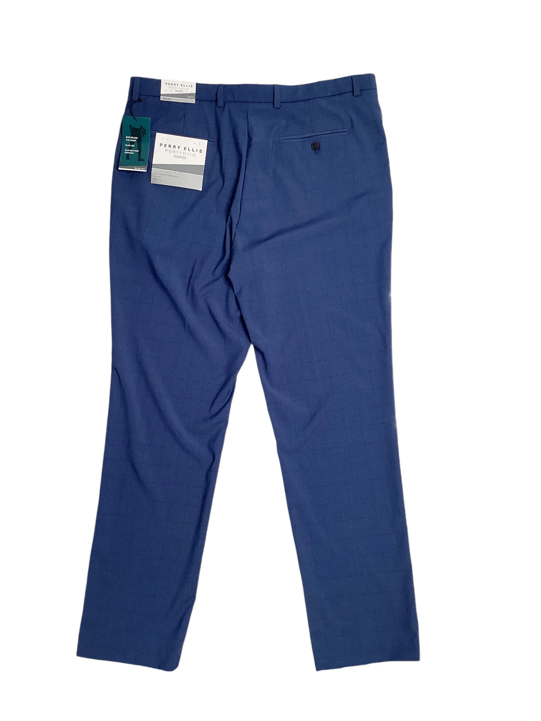 Perry Ellis Portfolio Mens Slim Fit  Windowpane Suit Dress Pants Blue 34 x 32