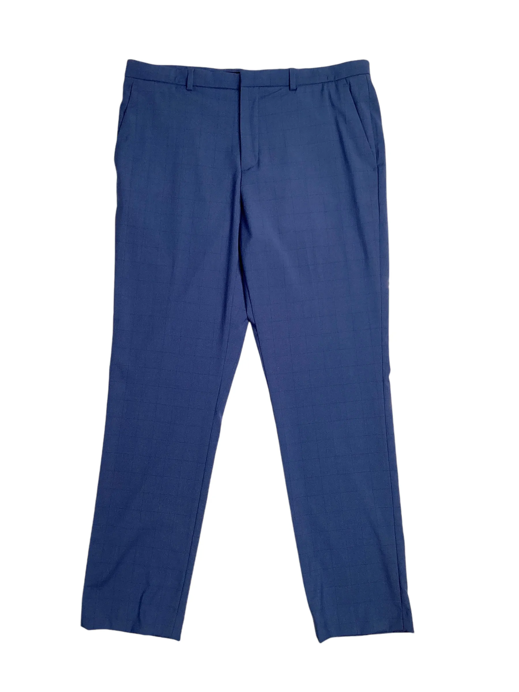 Perry Ellis Portfolio Mens Slim Fit  Windowpane Suit Dress Pants Blue 34 x 32