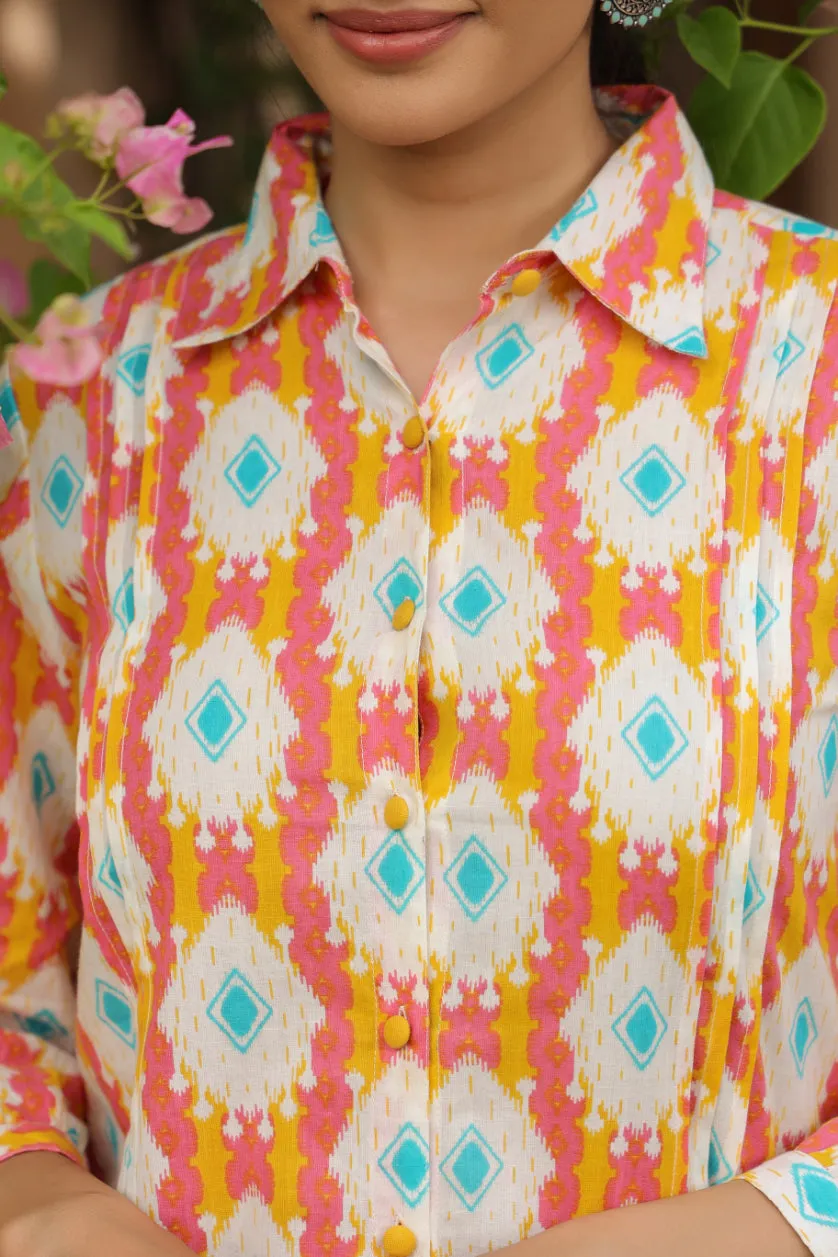 Pink Cotton Shirt Collar Kurta Co-Ord Set