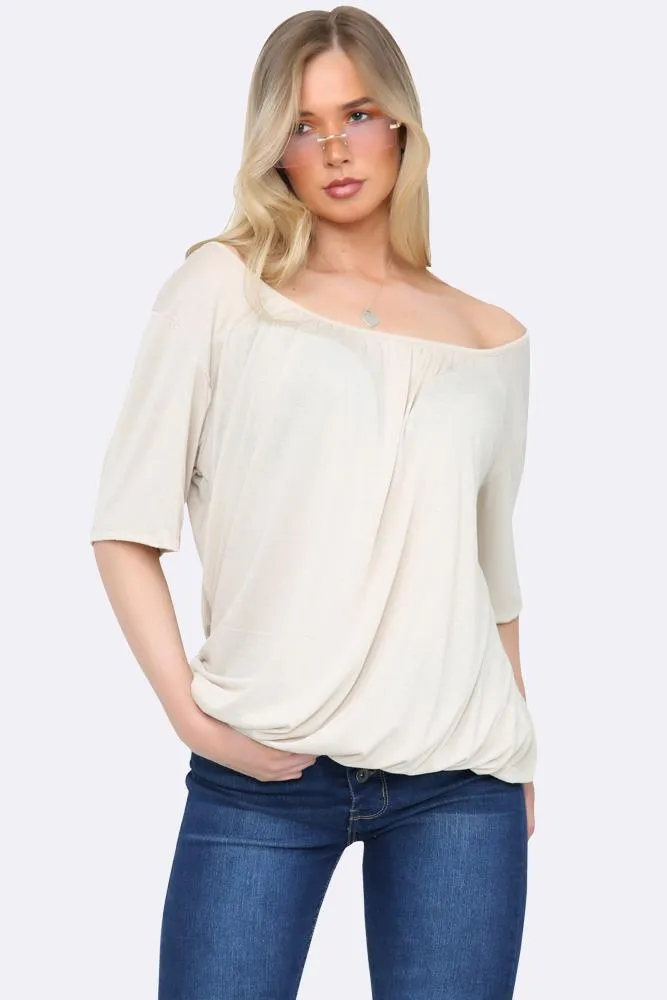Plain Scoop Neck Elasticated Hem Top