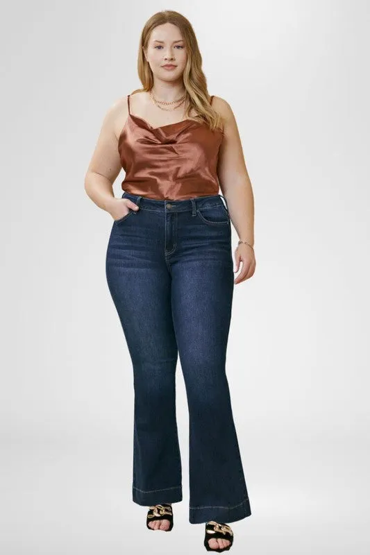 PlusDark Denim High Rise Flare Leg Jeans