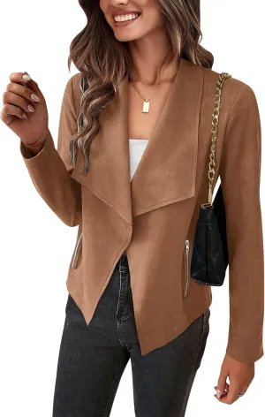 PRETTYGARDEN Women's Faux Suede Jackets 2025 Spring Fall Clothes Long Sleeve Open Front Cropped Coat Outwear