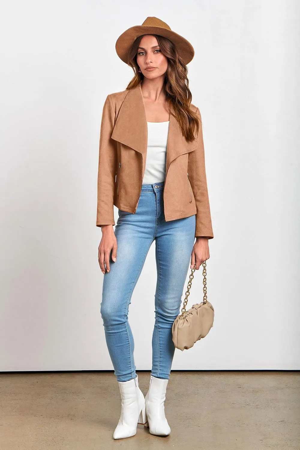 PRETTYGARDEN Women's Faux Suede Jackets 2025 Spring Fall Clothes Long Sleeve Open Front Cropped Coat Outwear