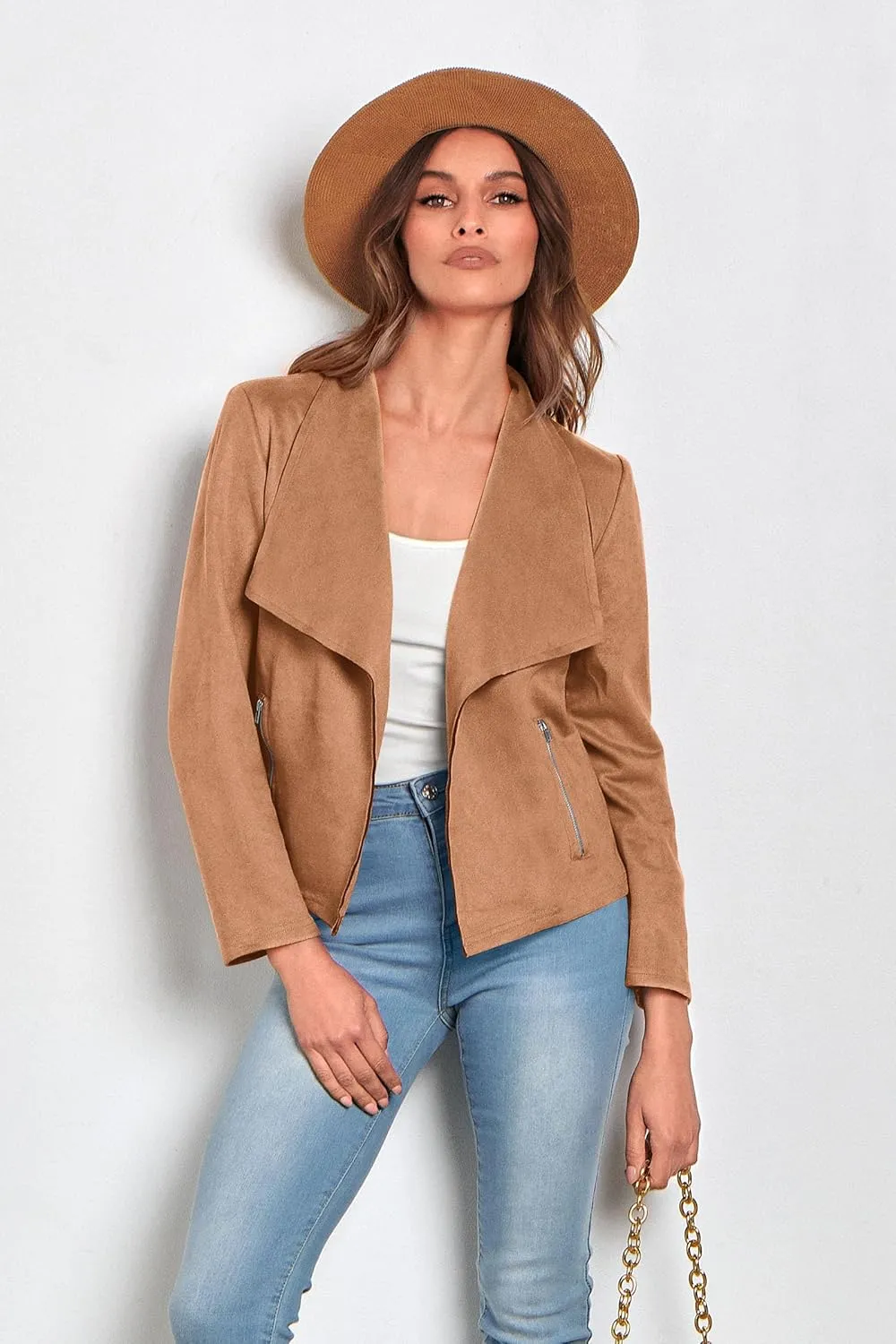 PRETTYGARDEN Women's Faux Suede Jackets 2025 Spring Fall Clothes Long Sleeve Open Front Cropped Coat Outwear