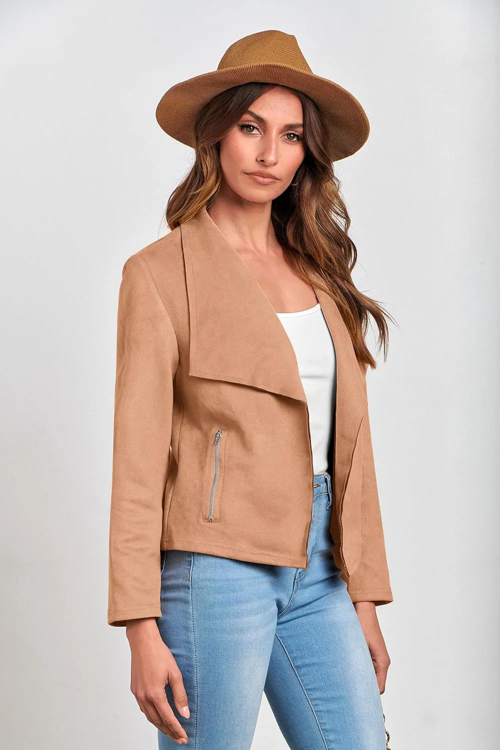 PRETTYGARDEN Women's Faux Suede Jackets 2025 Spring Fall Clothes Long Sleeve Open Front Cropped Coat Outwear