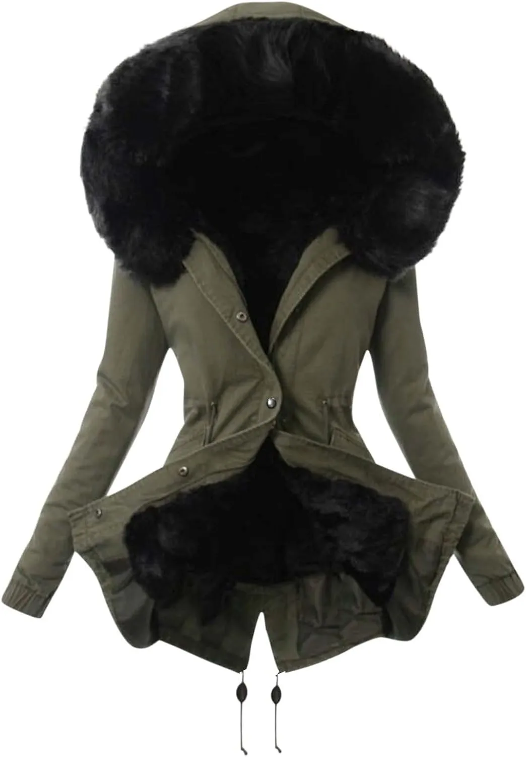 Qeaghou Fleece Lined Winter Coats for Women Warm Trench Coat Furry Windbreaker Ski Jacket Fuzzy Solid Jacket with Hood