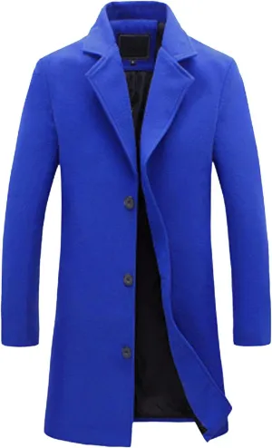 QWENTMTNTY Winter Wool Jackets for Men Slim Fit Notch Collar Single Brested Trench Coat Casual Business Warm Pea Coats