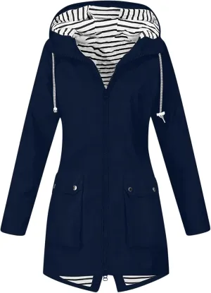 Rain Jackets for Women Waterproof Hooded Anoraks Lightweight Trench Coat Solid WindBreaker Fall Outfits with Pockets