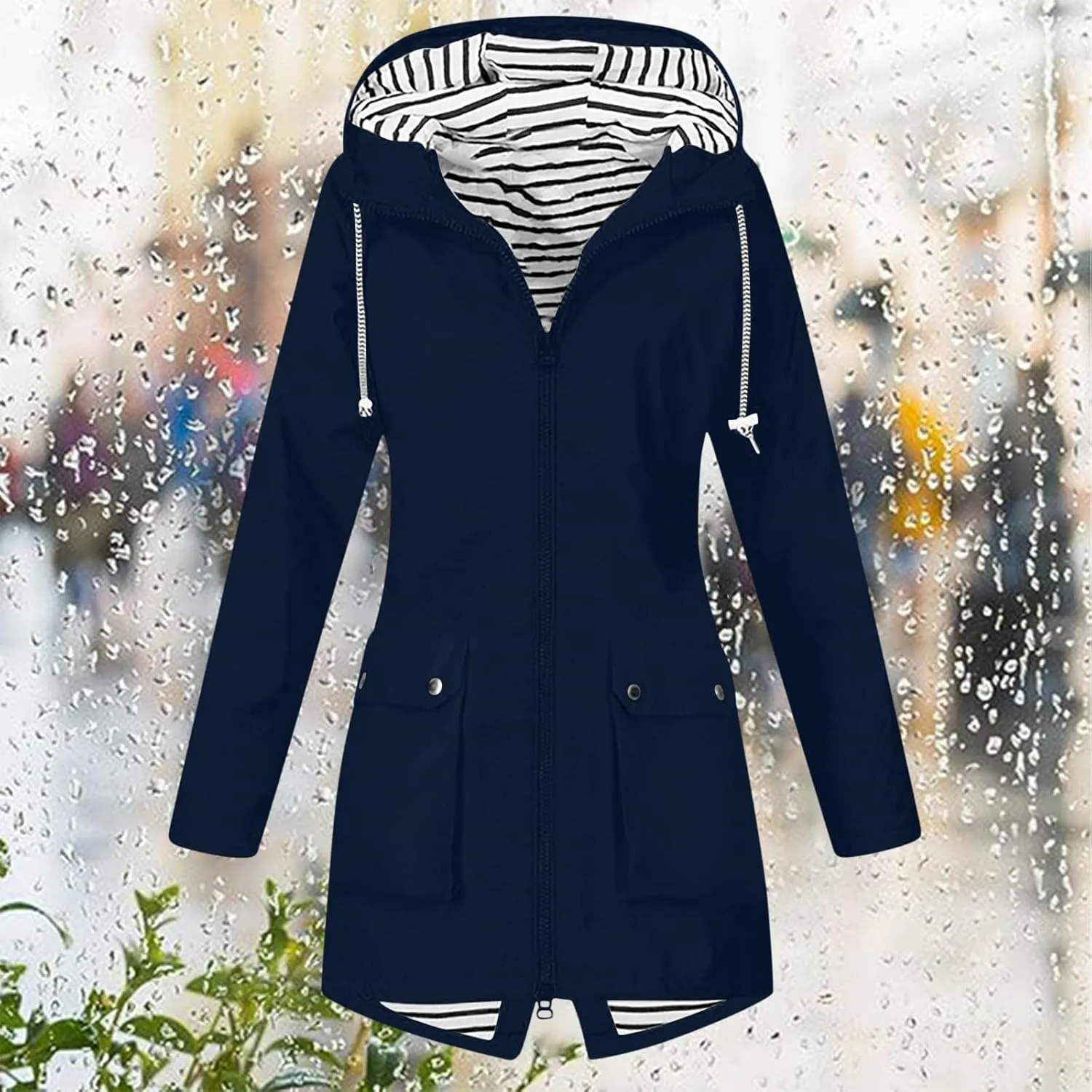 Rain Jackets for Women Waterproof Hooded Anoraks Lightweight Trench Coat Solid WindBreaker Fall Outfits with Pockets