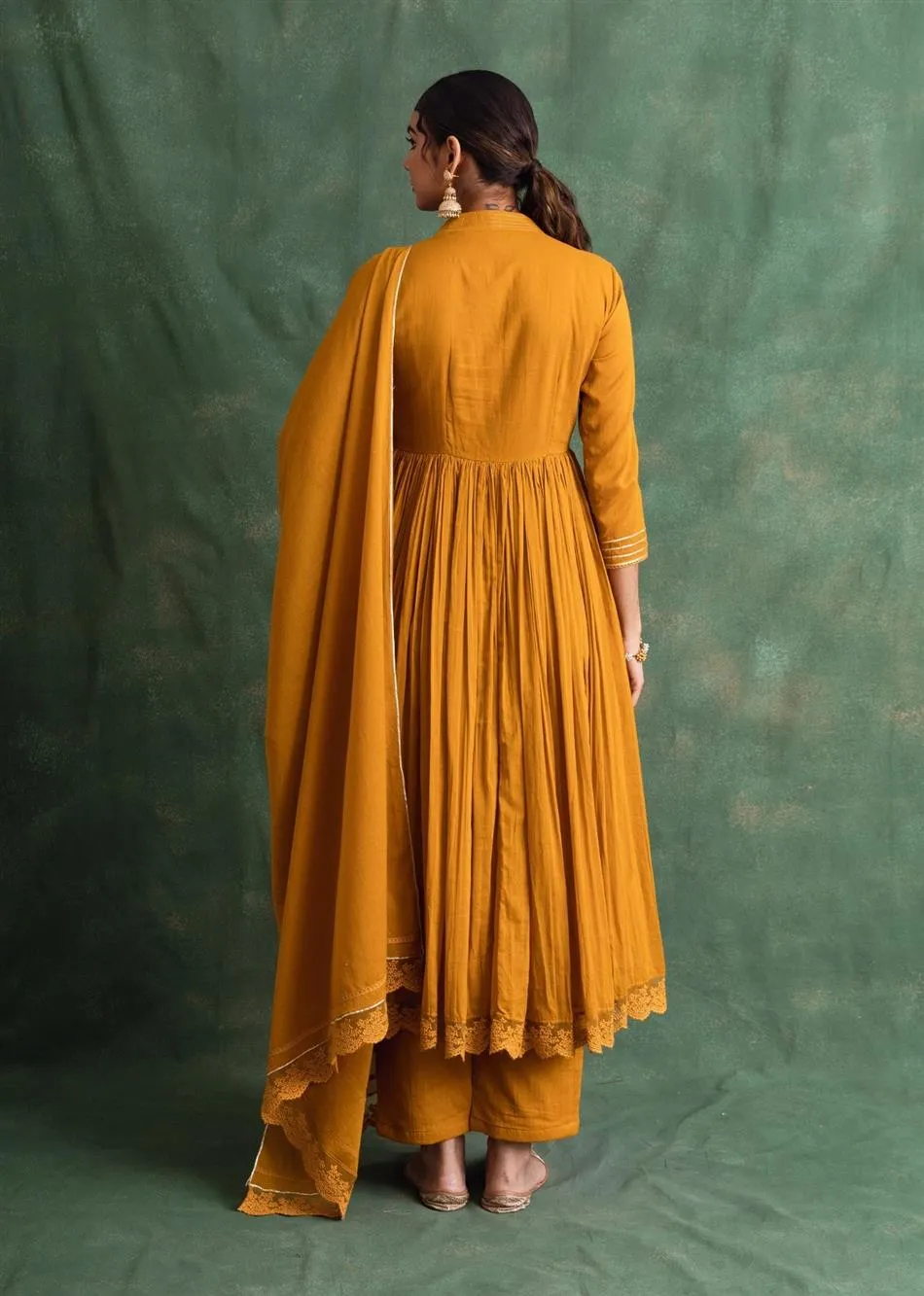 Rangrezee Mustard Anarkali Set (Set Of 3)