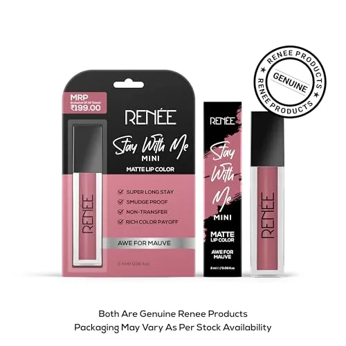 RENEE Stay With Me Mini Matte Lip Color, Long Lasting, Non Transfer, Water & Smudge Proof, Light Weight Liquid Lipstick, Awe for Mauve 2ml