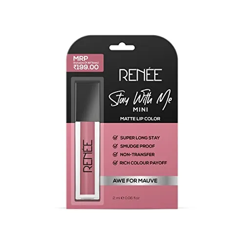RENEE Stay With Me Mini Matte Lip Color, Long Lasting, Non Transfer, Water & Smudge Proof, Light Weight Liquid Lipstick, Awe for Mauve 2ml