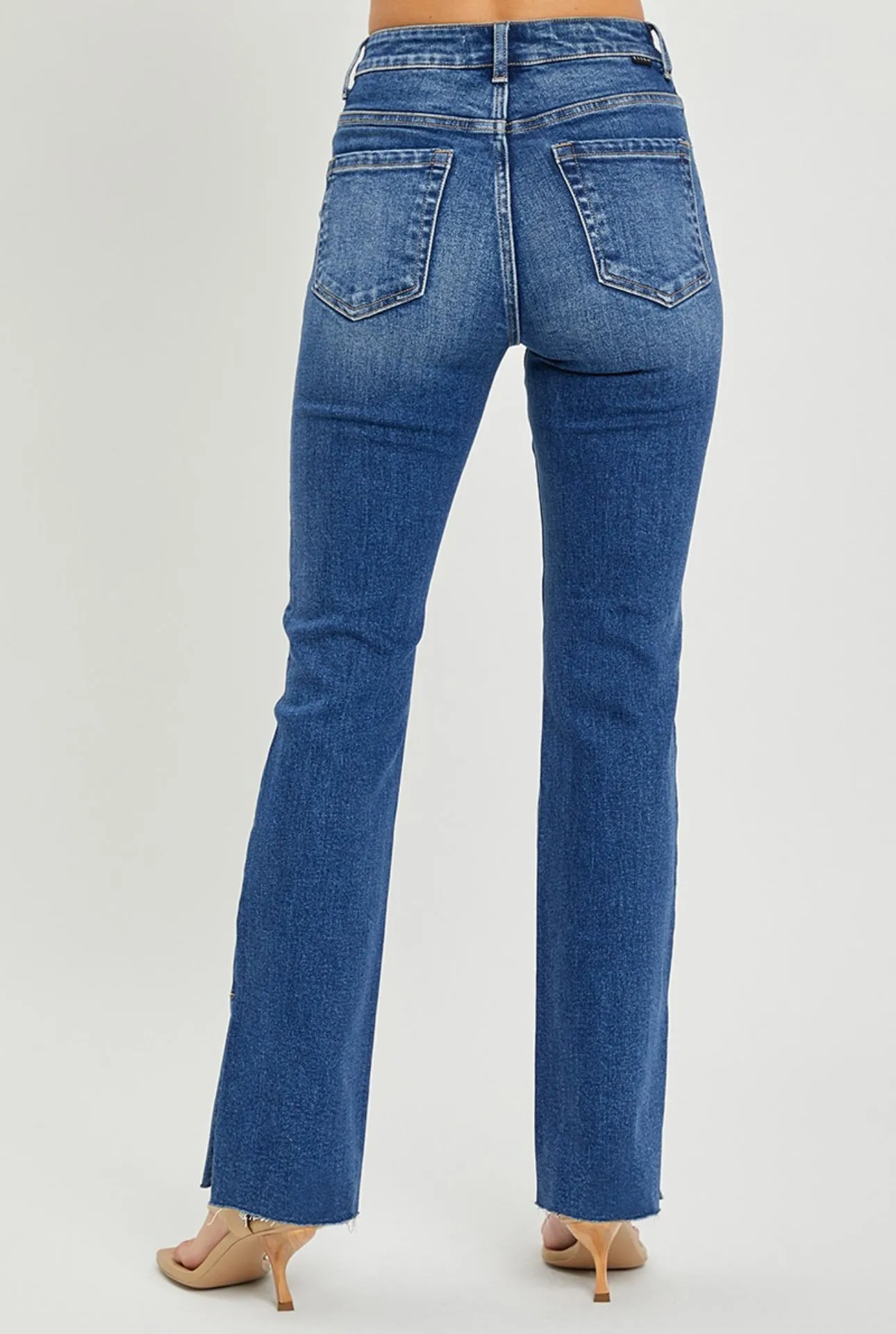 Risen High Rise Raw Hem Straight Leg with Slit