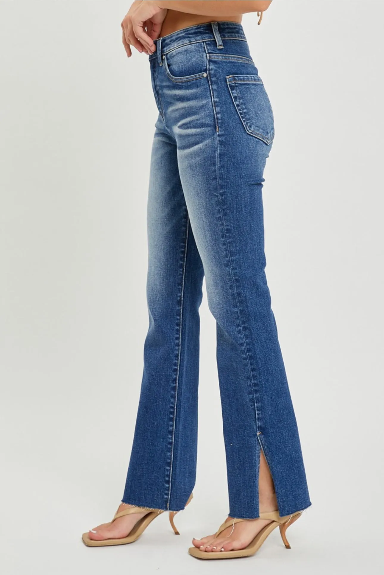 Risen High Rise Raw Hem Straight Leg with Slit