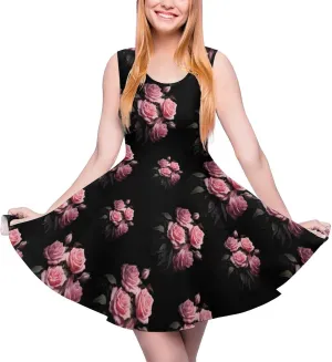 Roses Women's Dress Round Neck Dress Sleeveless Tank Dress Ruffle Hem Mini Dresses 3XL