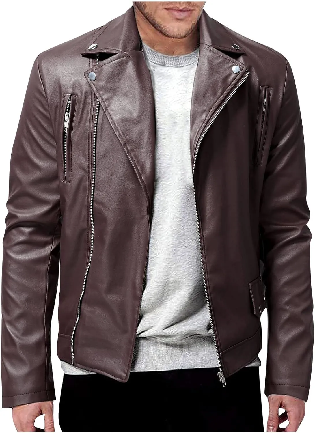 RTRDE Men's Leather Jacket Racer Faux Distressed Motorcycle Jacket, XXL-5XL