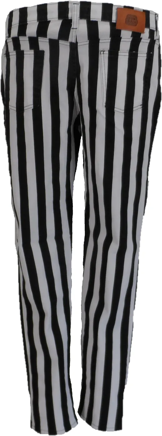 Run & Fly Mens Black and White Striped Skinny Jeans