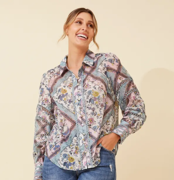 Sally Floral Lace Blouse - Sage