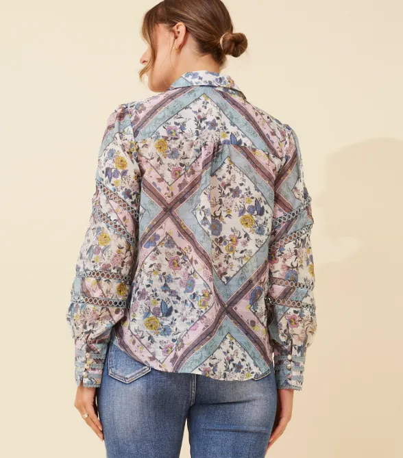 Sally Floral Lace Blouse - Sage