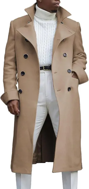 SAMST Mens Trench Coat Wool Blend Long Coat Double Breasted Pea Coat Casual Slim Fit Jacket Warm Winter Overcoat with Pocket