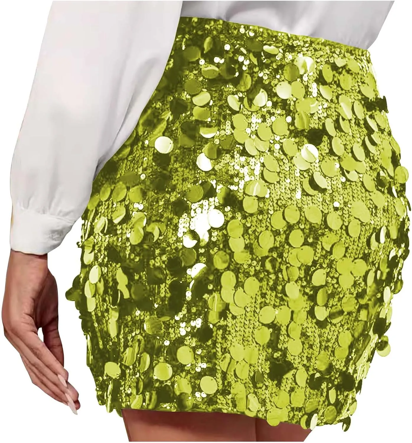 Sequin Skirt for Women Stretchy High Waist Bodycon Night Out Party Shine Sparkly Mini Skirts Prom Club Outfits