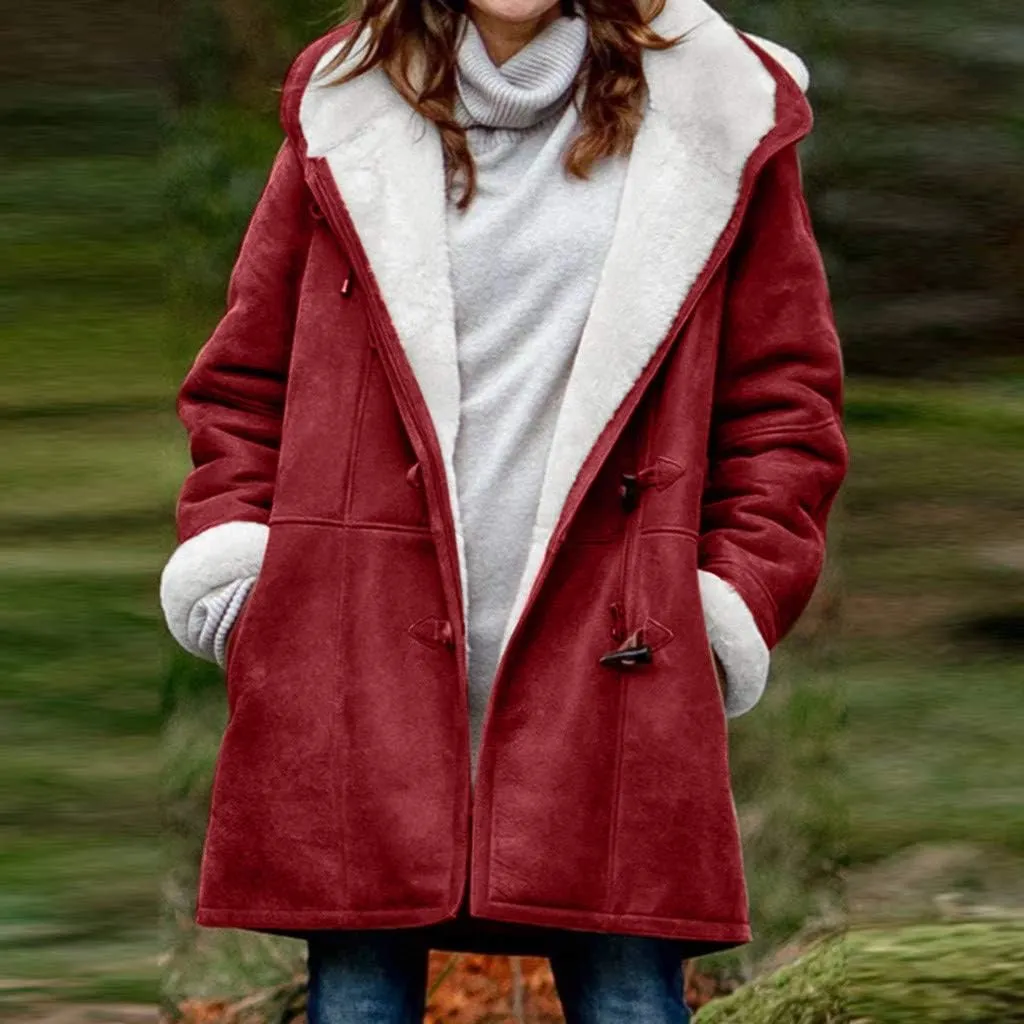 SHAOBGE Womens Plus Size Winter Coats Warm Sherpa Fleece Lined Jackets Hooded Parka Faux Suede Pea Coat Outerwear 2024